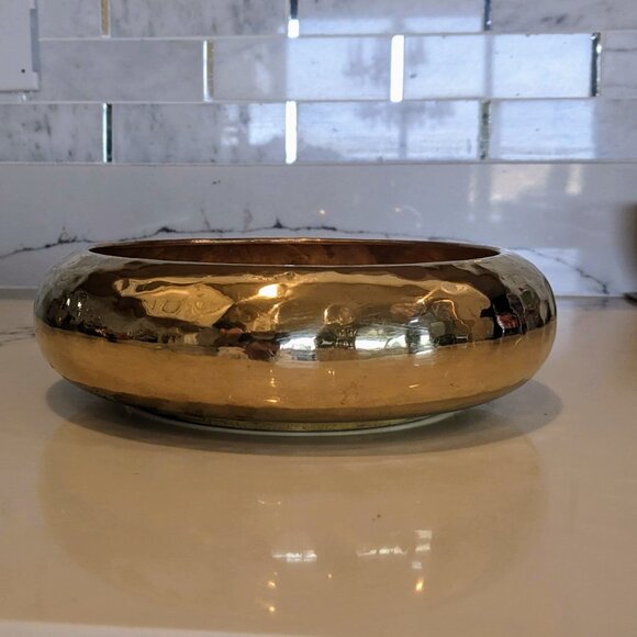 Hammered Solid Brass Floral Planter India 8.5" X 3" - Picture 3 of 7